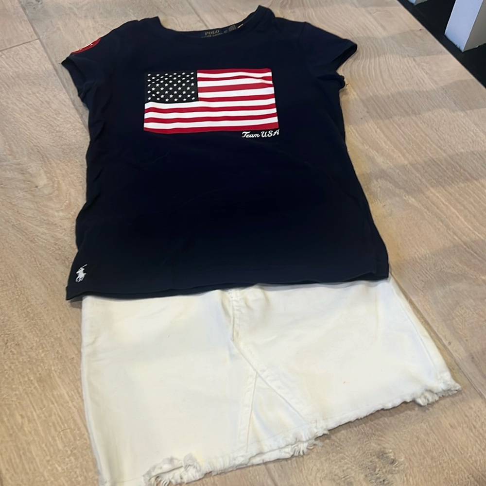 Ralph Lauren Olympic Team Girls Tee + white denim skirt